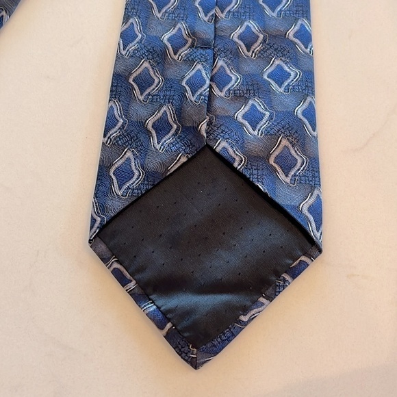 Pronto Uomo 100% Silk Blue Geometric Men’s Necktie - Picture 3 of 4